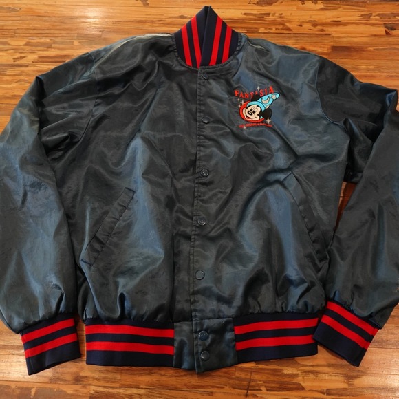 RARE Vintage Disney Mickey Mouse Fantasia 50th Anniversary XL Bomber Jacket Flaw